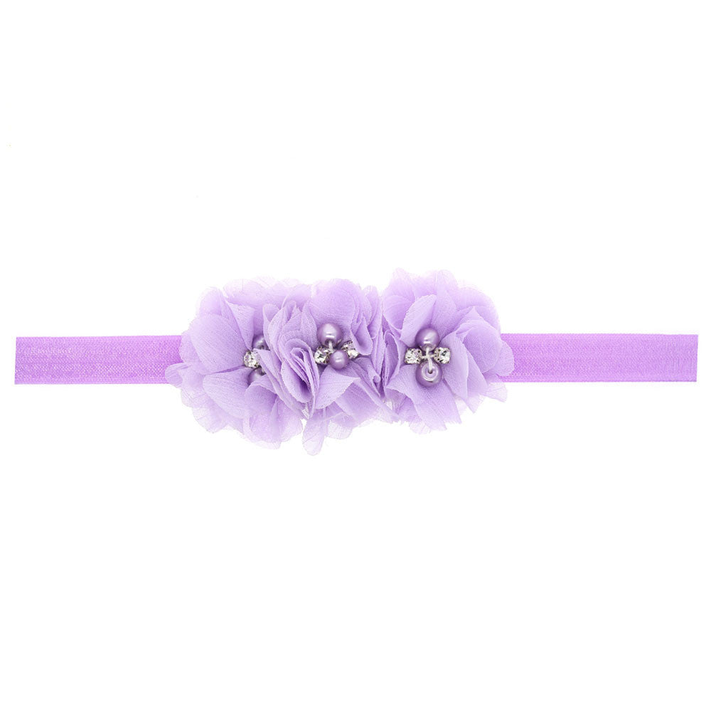 20Clrs New Fashion Hot children kids Baby girls pearl diamond 3 flowers Headband Headwear Hair Band Head Piece Accessories