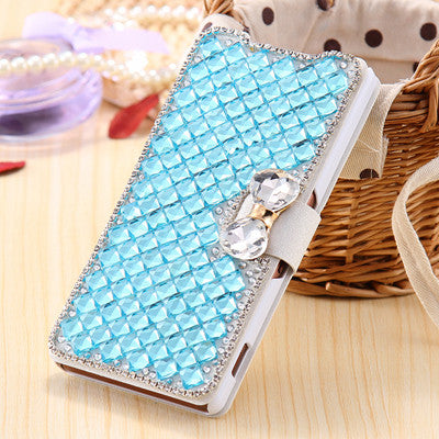 Bling Rhinestone Silk Skin Leather Case for Sony Xperia Z3 Wallet Stand Cover