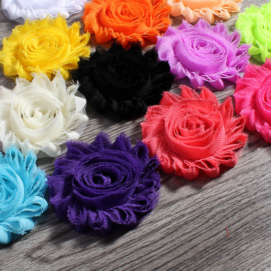 30pcs/lot 2.6" 15colors Fashion Chic Shabby Chiffon Flowers For Baby Hair Accessories 3D Frayed - Shopy Max