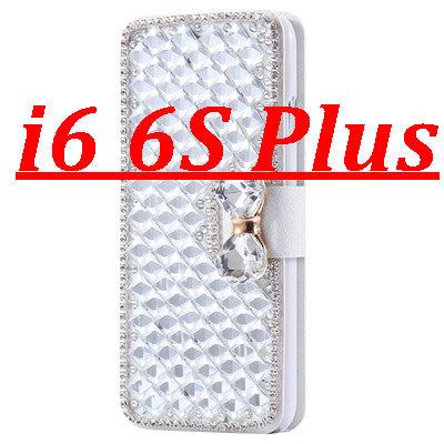 i6 /6S/ Plus Deluxe Silk Skin Diamond Wallet Stand Leather Cases for Apple iPhone 6 /6S /6S Plus /6S Plus Cover With Card Slot - Shopy Max