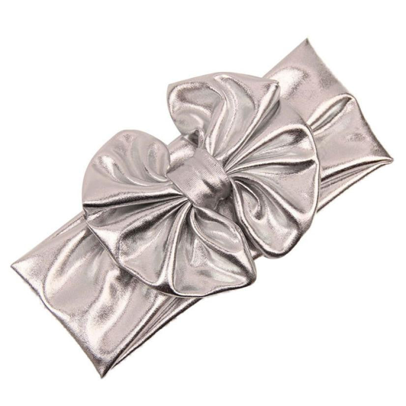 New Fashion Children Metallic Messy Big Bow baby Girls Headband Baby kids Cloth Turban - Shopy Max