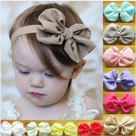 Chiffon Bowknot Baby Headbands Solid Color Baby Girl Elastic Hair Bands Headwear