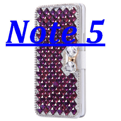 Note 5 /Note 4 Bling Diamond Silk Skin Wallet Stand Leather Cases for Samsung Galaxy Note 4 /Note 5 Cover Elegant With Card Slot - Shopy Max