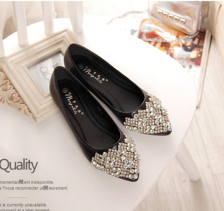 2016 new Women's Flats rhinestone pointed toe women flats fashion shoes woman big