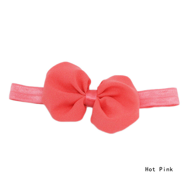 Fashion Solid Color Chiffon Bowknot Elastic Baby Girl Hairbands 14 Colors Hair Accessories BB-265 - Shopy Max