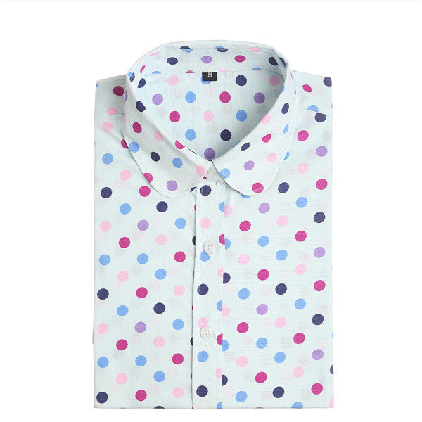 Women Long Sleeve Floral Dots Shirt