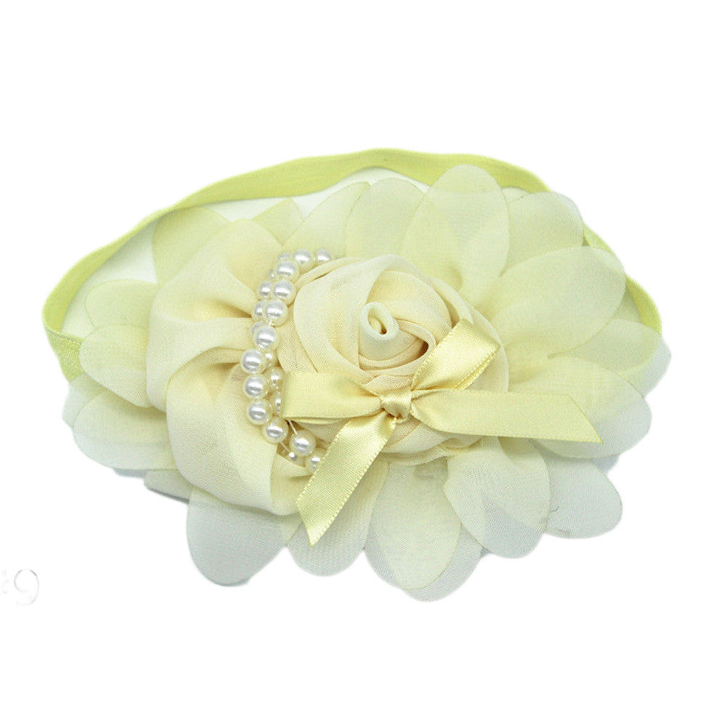 Fashion Baby Girl Headband 1pcs Rose Pearl Newborn Chiffon Flower Headband Baby Girls Infant