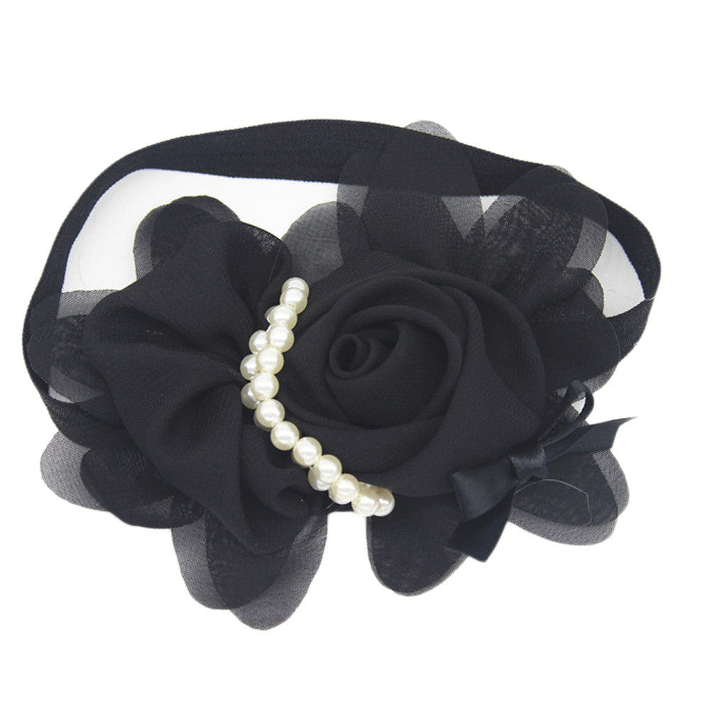 Fashion Baby Girl Headband 1pcs Rose Pearl Newborn Chiffon Flower Headband Baby Girls Infant