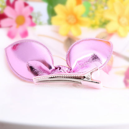 New Design Shiny Leather Rabbit Ear Hairpins Girls Hair Accessories Kids Best Gift Clip