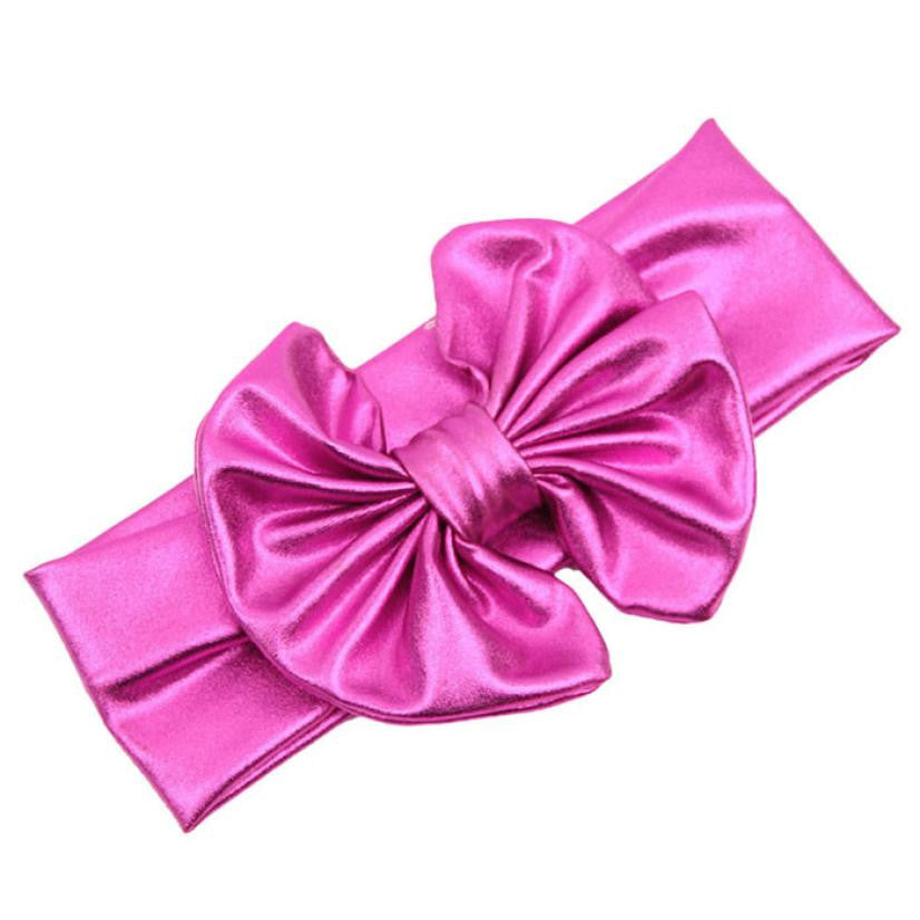 New Fashion Children Metallic Messy Big Bow baby Girls Headband Baby kids Cloth Turban - Shopy Max