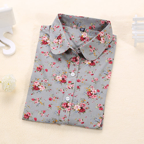 Women Long Sleeve Floral Dots Shirt