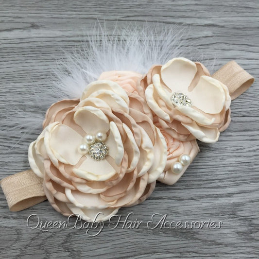 Layered Flower Matching Sparking Rhinestone Headband Handmade Flower Headband Baby Headband - Shopy Max