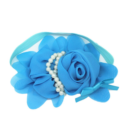 Fashion Baby Girl Headband 1pcs Rose Pearl Newborn Chiffon Flower Headband Baby Girls Infant