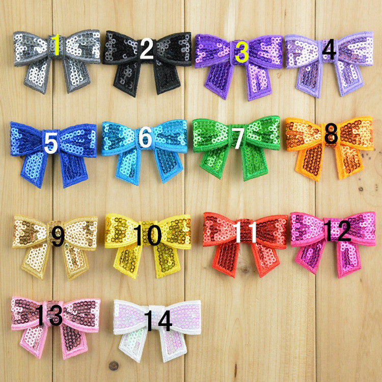 40pcs/lot 2'' Mini Sequin Bows Knot Bow Applique Embroideried Boutique Sequin Hair Bows For Baby