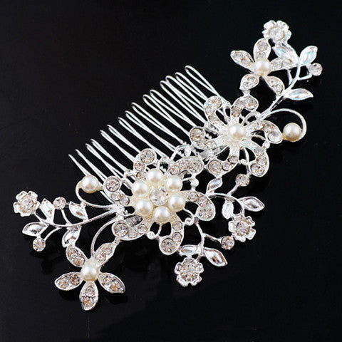 New Fashion Crystal Rhinestone Flower Hair Clip Comb Pin For Women Bridal Wedding - Shopy Max