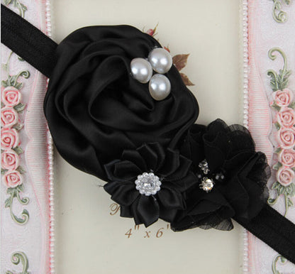 Elastic Headbands with pearl  flower baby girl hair accessories infant rose flower hairbands headwear