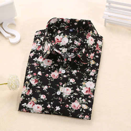 Women Long Sleeve Floral Dots Shirt