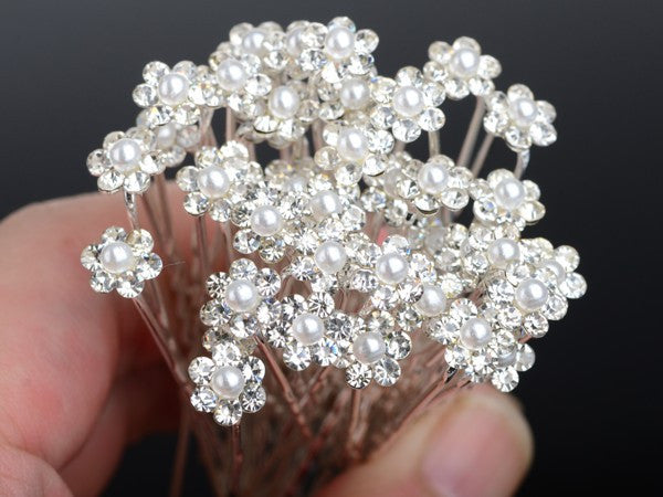 NEW 20/40pcs Wedding Bridal hairpin Crystal Faux Pearl Flower Shiny Hair pins Hair Clips Fashion Women