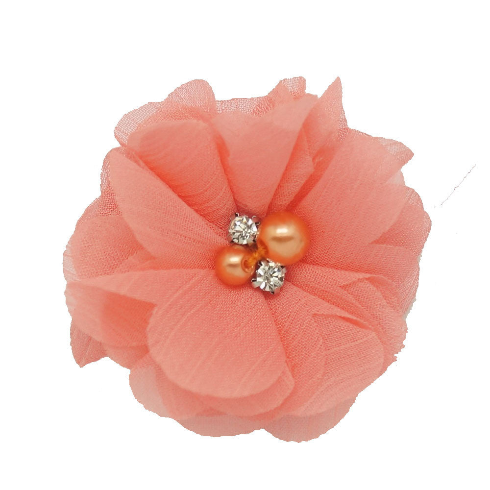 20 Color Sweet High Quality Fashion Chiffon Flower For Girls Infant Cute Rhinestone Pearl Without Clips DIY Hair Accessories