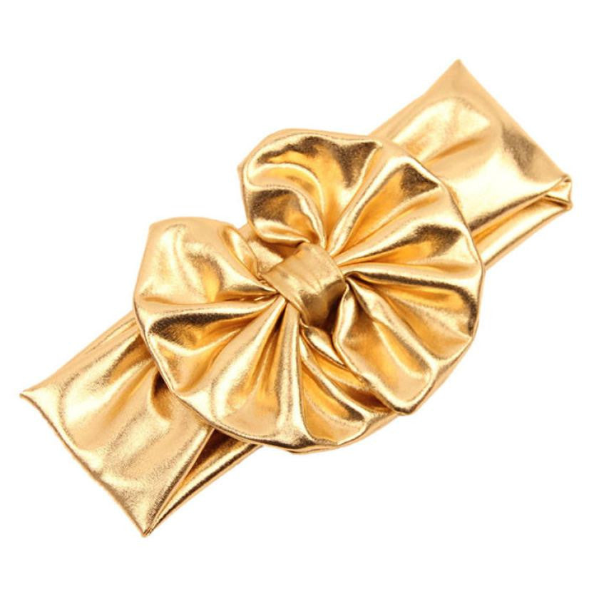 New Fashion Children Metallic Messy Big Bow baby Girls Headband Baby kids Cloth Turban - Shopy Max