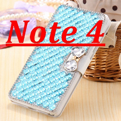 Note 5 /Note 4 Bling Diamond Silk Skin Wallet Stand Leather Cases for Samsung Galaxy Note 4 /Note 5 Cover Elegant With Card Slot - Shopy Max