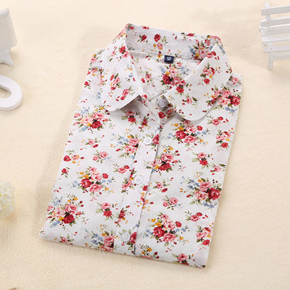 Women Long Sleeve Floral Dots Shirt