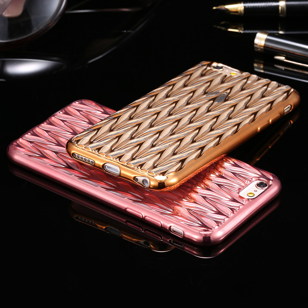 Plating Gold Frame Weave Skin Case for iPhone 6 /6s for iPhone 6 Plus / 6s Plus Soft TPU Back Cover Slim Protective Accessories - Shopy Max