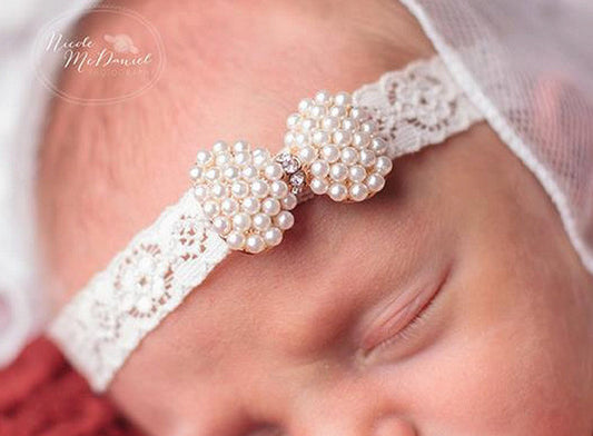 Baby Princess Lace Rhinestone Headband Newborn Christening Headband baby girl - Shopy Max