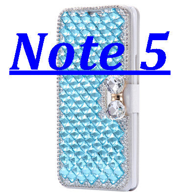 Note 5 /Note 4 Bling Diamond Silk Skin Wallet Stand Leather Cases for Samsung Galaxy Note 4 /Note 5 Cover Elegant With Card Slot - Shopy Max