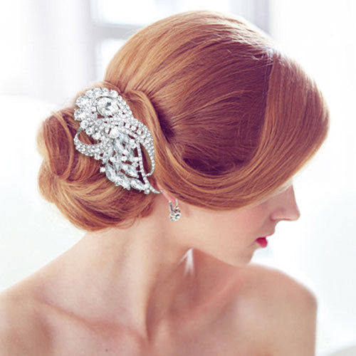 Showy Ribbon Hair Accessories Tear Drop Rhinestone Crystal Clear Flower Hair Comb Tiara For Wedding - Shopy Max