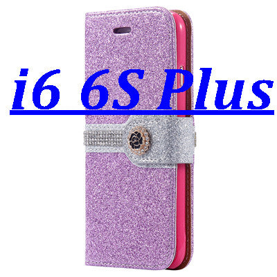 i6 /6S/ Plus Sparkling Glitter Diamond Line Leather Case for Apple iPhone 6 /6S for iPhone 6 /6S /Plus Wallet Stand Photo Cover - Shopy Max