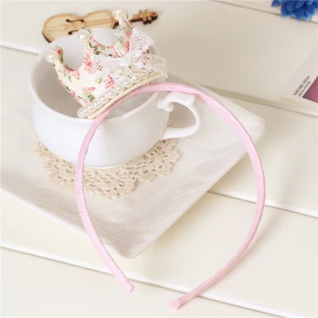 Pearl Crown Lace children kids baby girls hair accessories hair bands headwear bow - Shopy Max