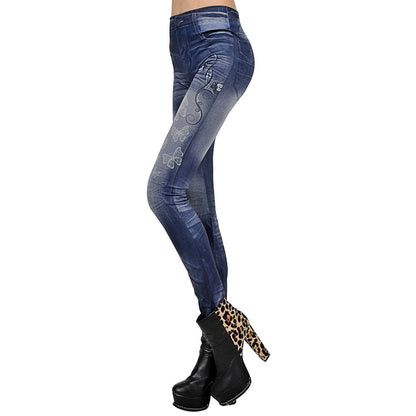 Women Sexy Tattoo Denim Leggings