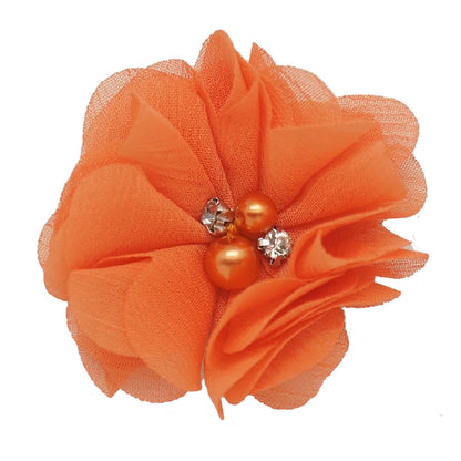 20 Color Sweet High Quality Fashion Chiffon Flower For Girls Infant Cute Rhinestone Pearl Without Clips DIY Hair Accessories