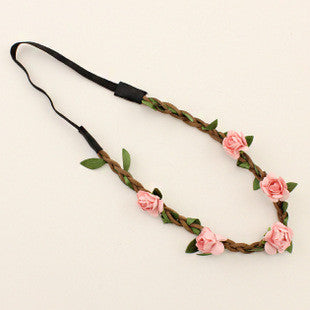 Fashion Women Bride Flower Headband Bohemian Style Rose Flower Crown Hairband Ladies - Shopy Max