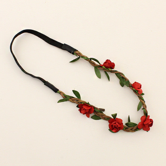 Fashion Women Bride Flower Headband Bohemian Style Rose Flower Crown Hairband Ladies - Shopy Max