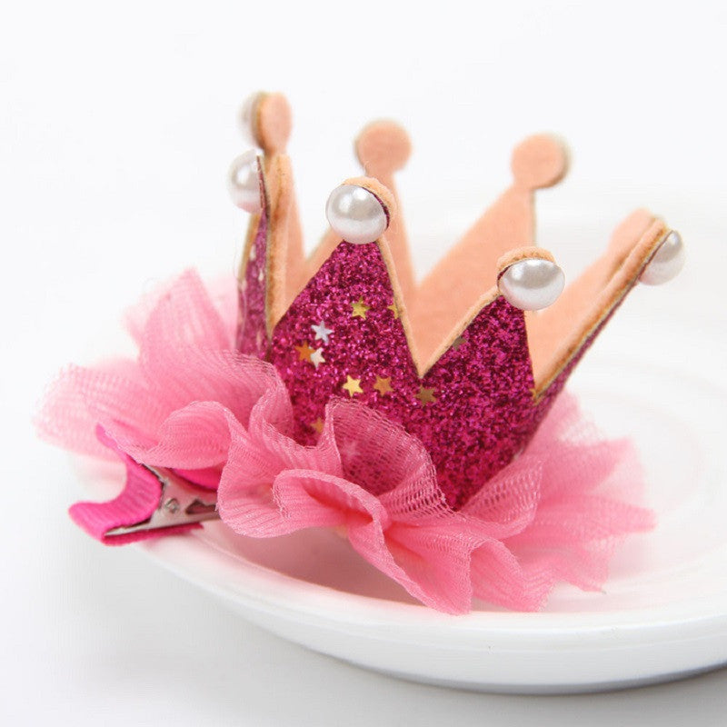 Baby Kids Girls Sweet Shiny Crown Hairband Princess Hair Clip Elastic Lace Pearl Headband - Shopy Max