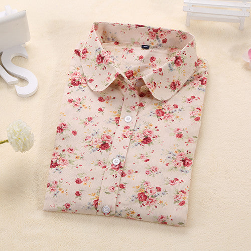 Women Long Sleeve Floral Dots Shirt