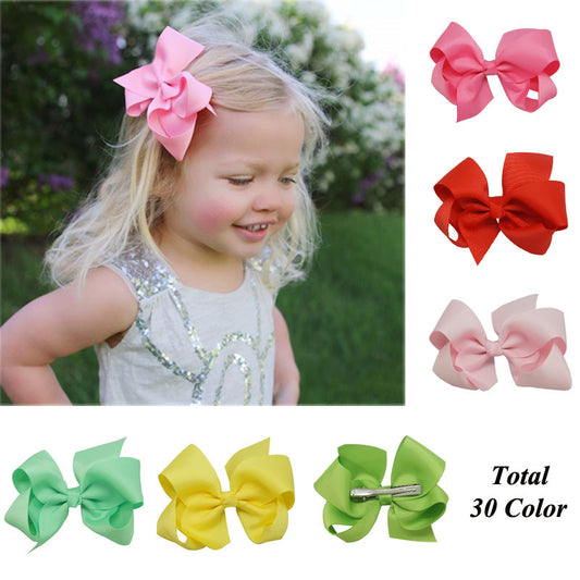 Free Shipping 30 Pcs/lot 4" Solid Hair Bow With Clip For Baby,Boutique Ribbon Hair Bow For Kids