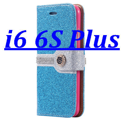 i6 /6S/ Plus Sparkling Glitter Diamond Line Leather Case for Apple iPhone 6 /6S for iPhone 6 /6S /Plus Wallet Stand Photo Cover - Shopy Max