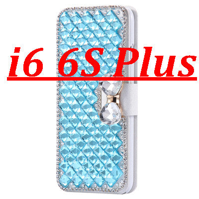 i6 /6S/ Plus Deluxe Silk Skin Diamond Wallet Stand Leather Cases for Apple iPhone 6 /6S /6S Plus /6S Plus Cover With Card Slot - Shopy Max