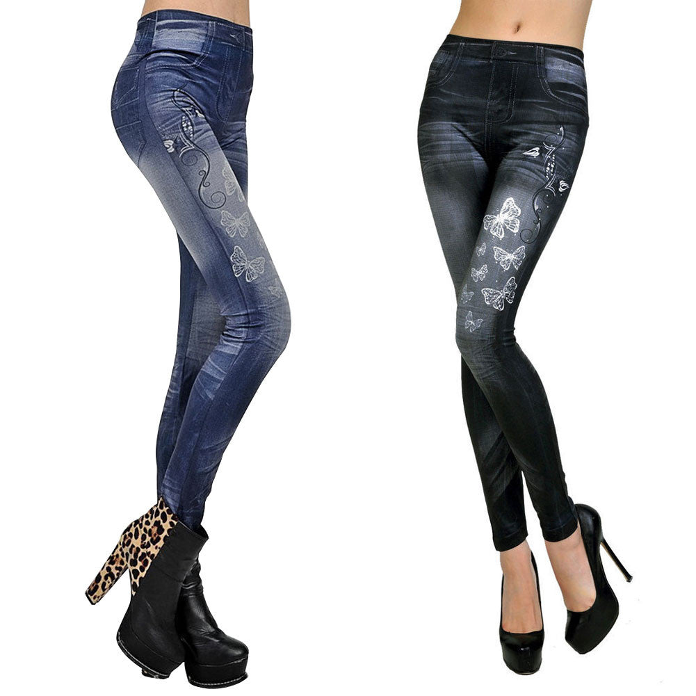 Women Sexy Tattoo Denim Leggings