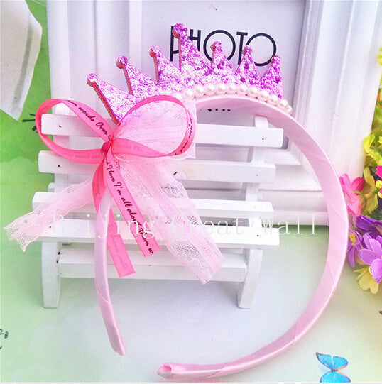 New 2016 Girls Hair Bands Pearls Resin Diamond Lace Bow Ribbon Crown Princess Children - Shopy Max