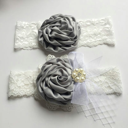 1set/lot  Satin Flower Matching Handmade Lace Bow Headband Baby Headband  Luxe Headband