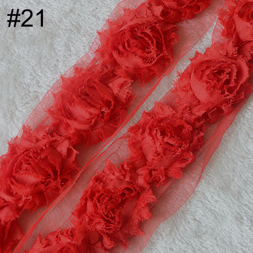 Chiffon Rose Trim Shabby Flowers 15yards Shabby Chiffon Flowers For Hair accessories 7 colors for selection