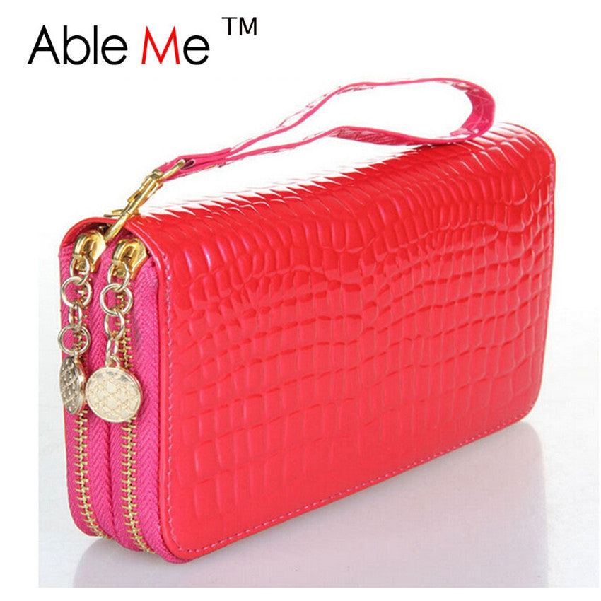 Large Capacity purse Litchi Grain Women Wallets Long Clutches Double Zipper