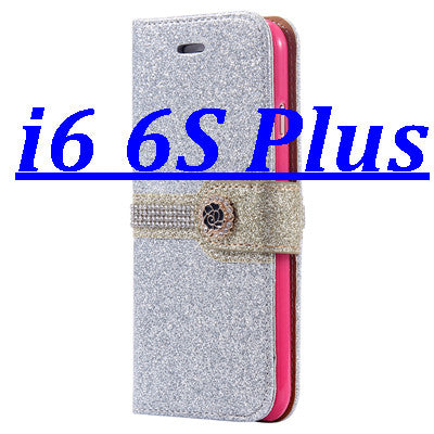 i6 /6S/ Plus Sparkling Glitter Diamond Line Leather Case for Apple iPhone 6 /6S for iPhone 6 /6S /Plus Wallet Stand Photo Cover - Shopy Max