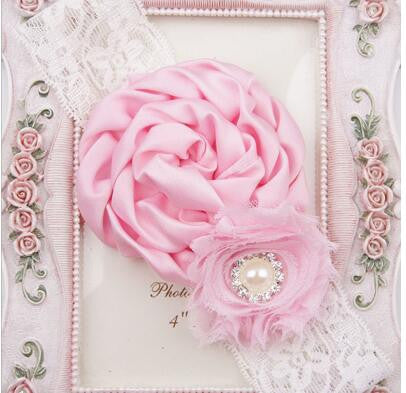 Elastic Headbands with pearl  flower baby girl hair accessories infant rose flower hairbands headwear