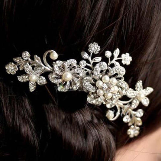 New Fashion Crystal Rhinestone Flower Hair Clip Comb Pin For Women Bridal Wedding - Shopy Max