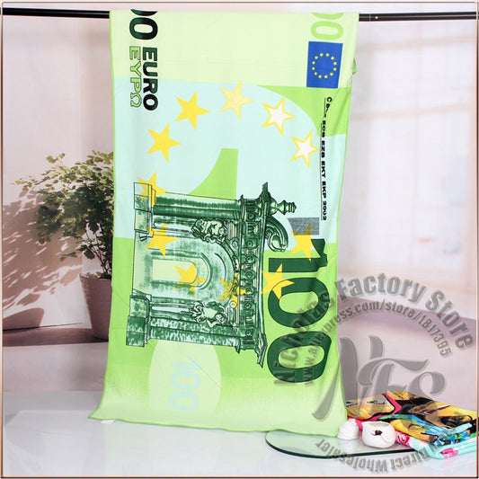 100 Euro money Creative design Europe Swim Absorbent Microfiber Bath Beach Towel Fast Drying beach towel 70*140 - Shopy Max